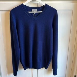 Cashmeren Premium Quality Men’s Large Navy 100% Cashmere Sweater V-Neck NWT